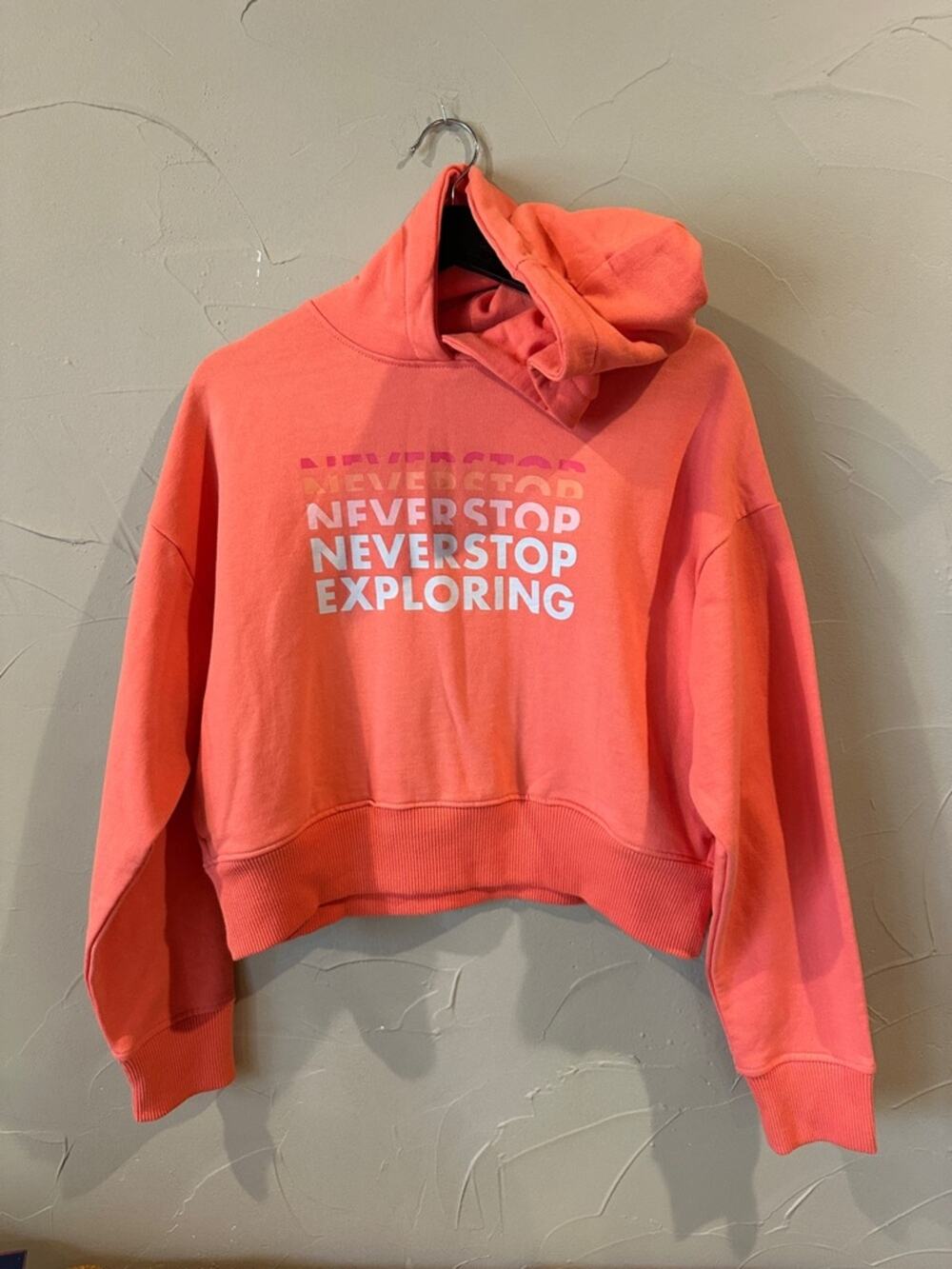 The North Face Coral Crewneck Hoodie with 'Neverstop Exploring' Print